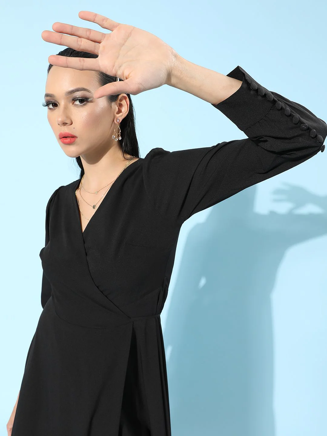 Berrylush Women Black Solid Bishop Sleeves Dress - Image 2