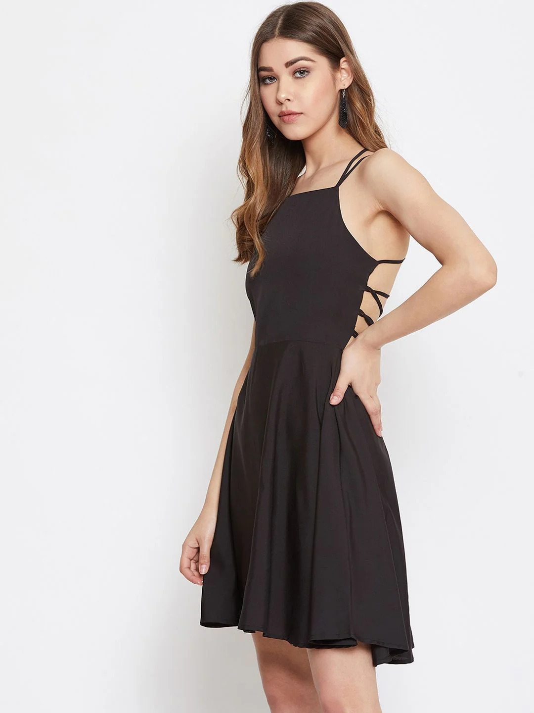 Berrylush Women Black Solid Fit and Flare Dress - Image 3