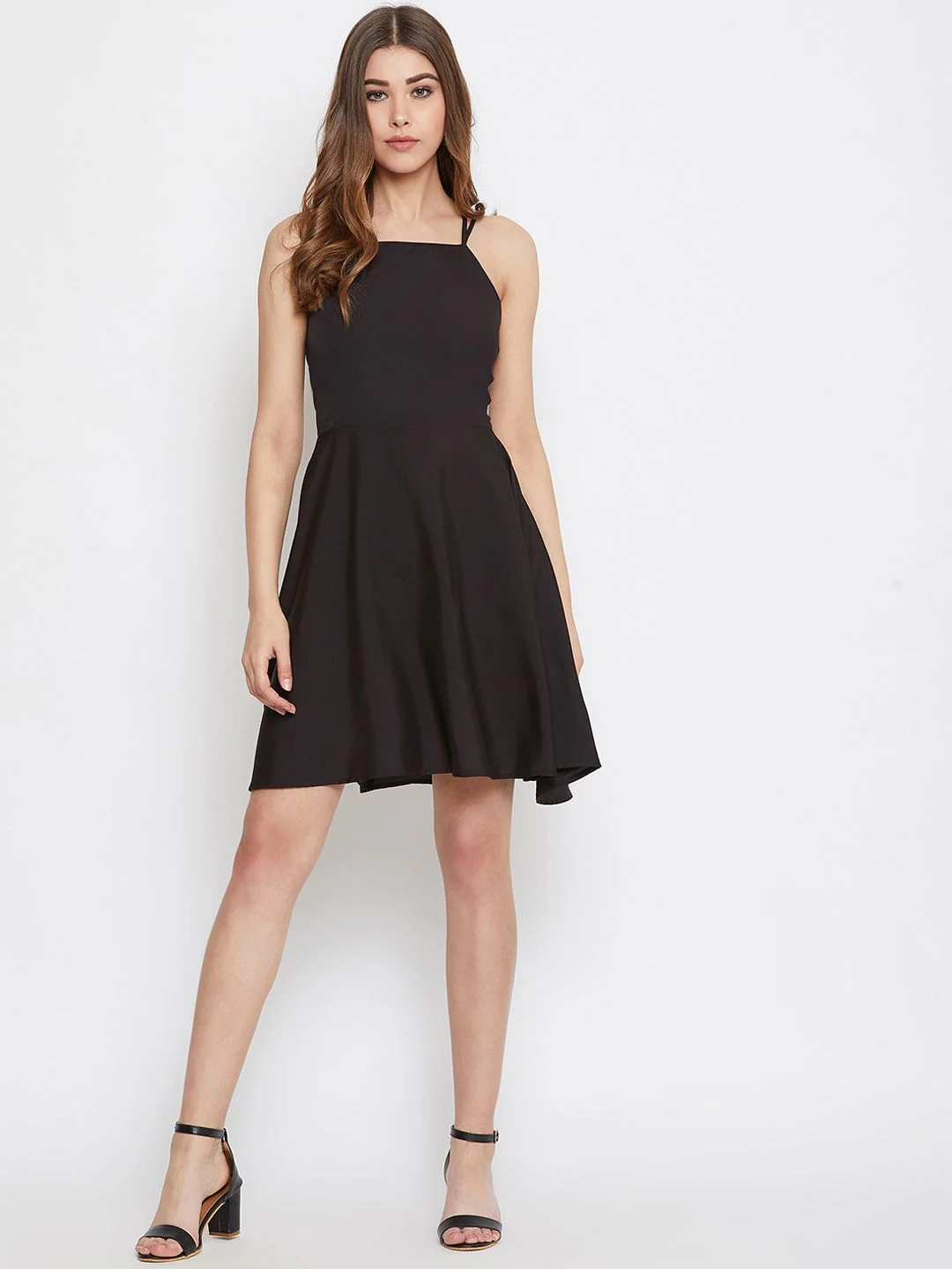 Berrylush Women Black Solid Fit and Flare Dress - Image 4