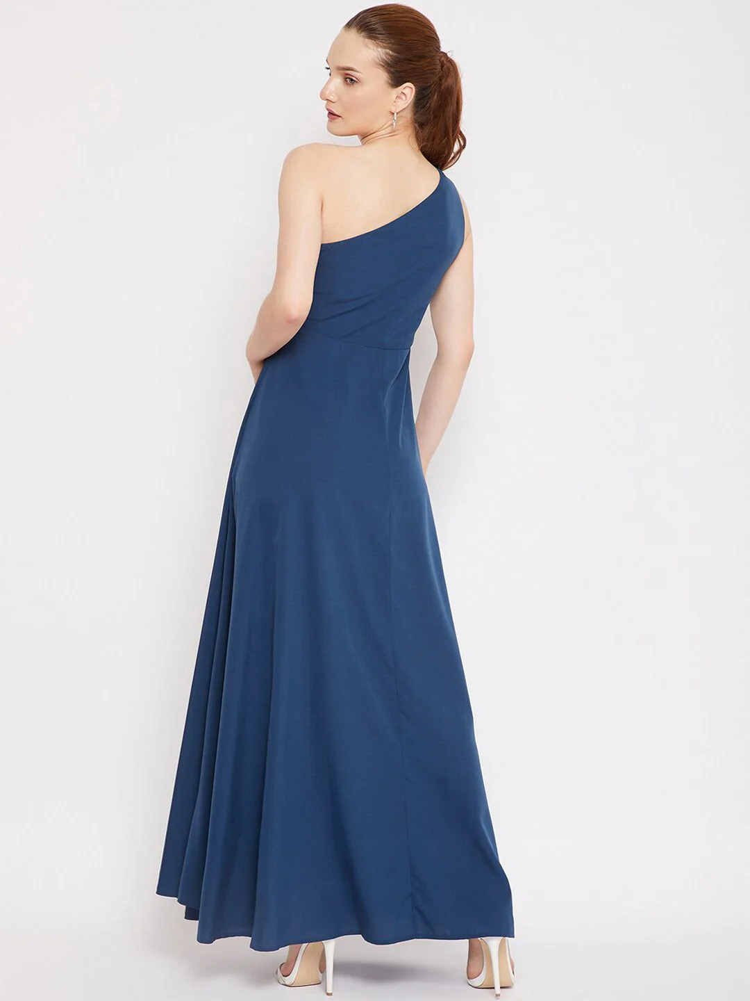 Berrylush Women Blue One Shoulder Crepe Maxi Dress - Image 5