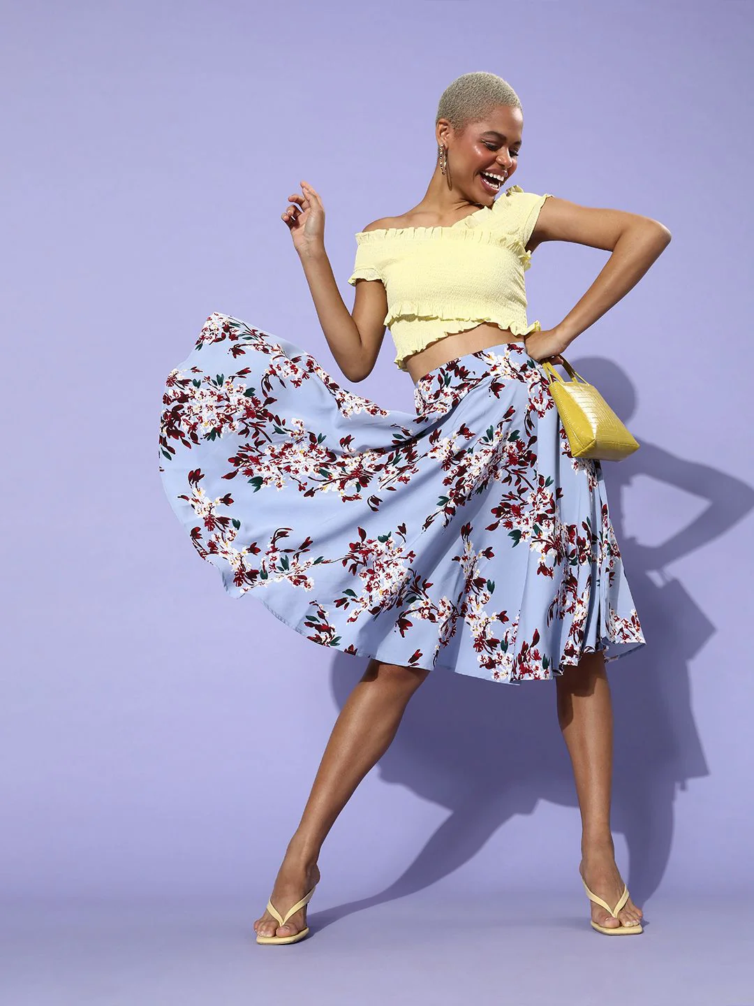 Berrylush Women Blue & Red Floral Printed A-line Flared Skirt - Image 2