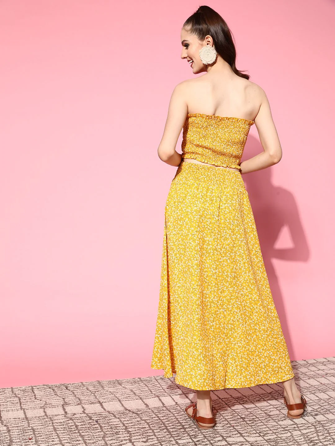 Berrylush Women Bright Yellow Printed Top with Skirt - Image 4