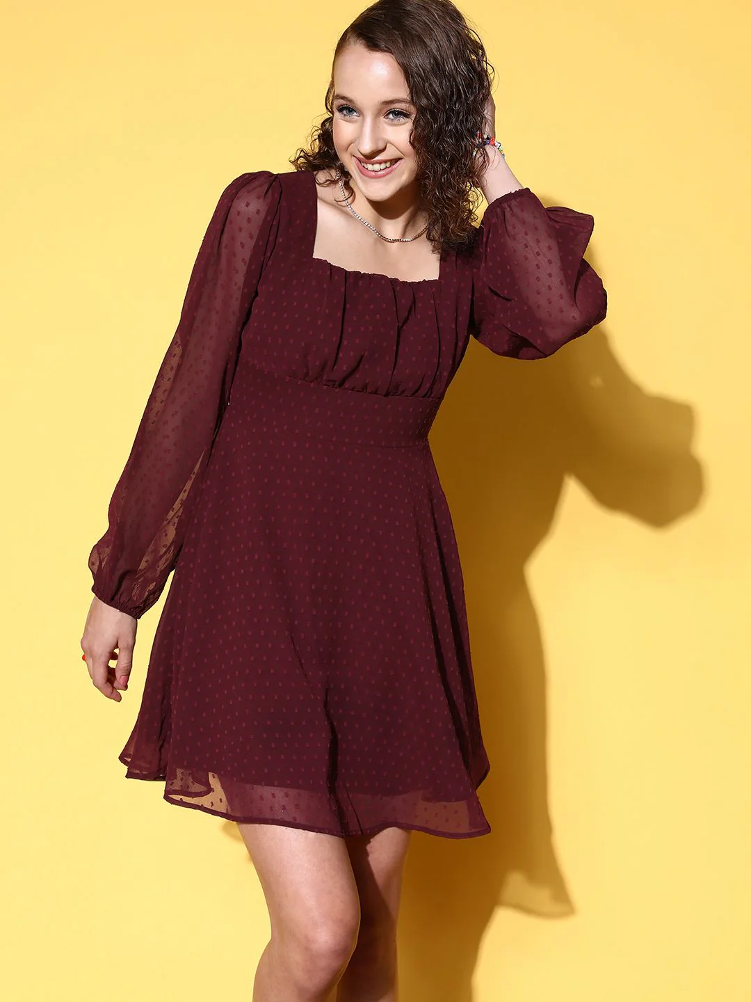 Berrylush Women Burgundy Self-Design Vacay Attire - Image 3