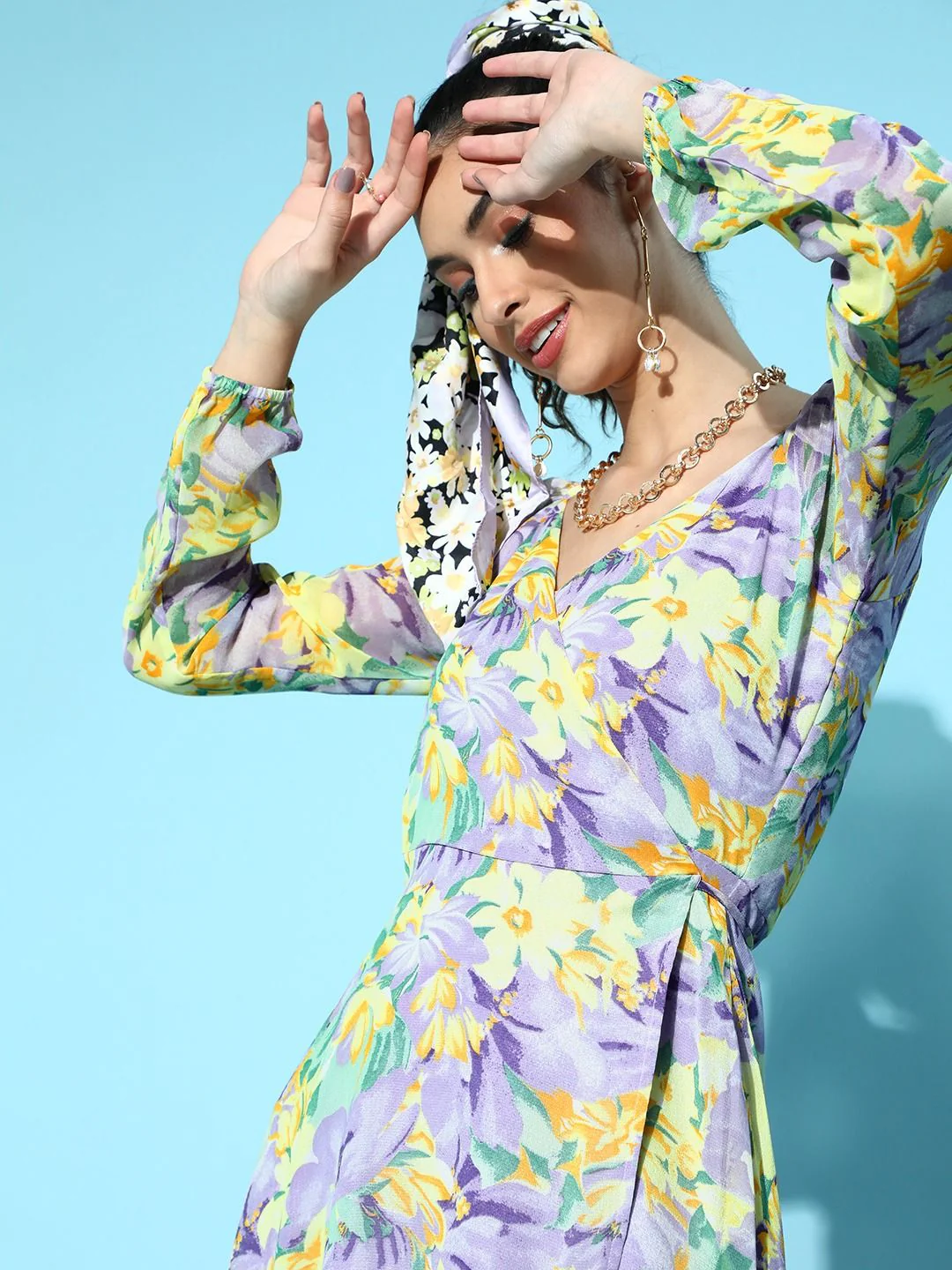 Berrylush Women Charming Purple Floral Wrap It Up Dress - Image 5