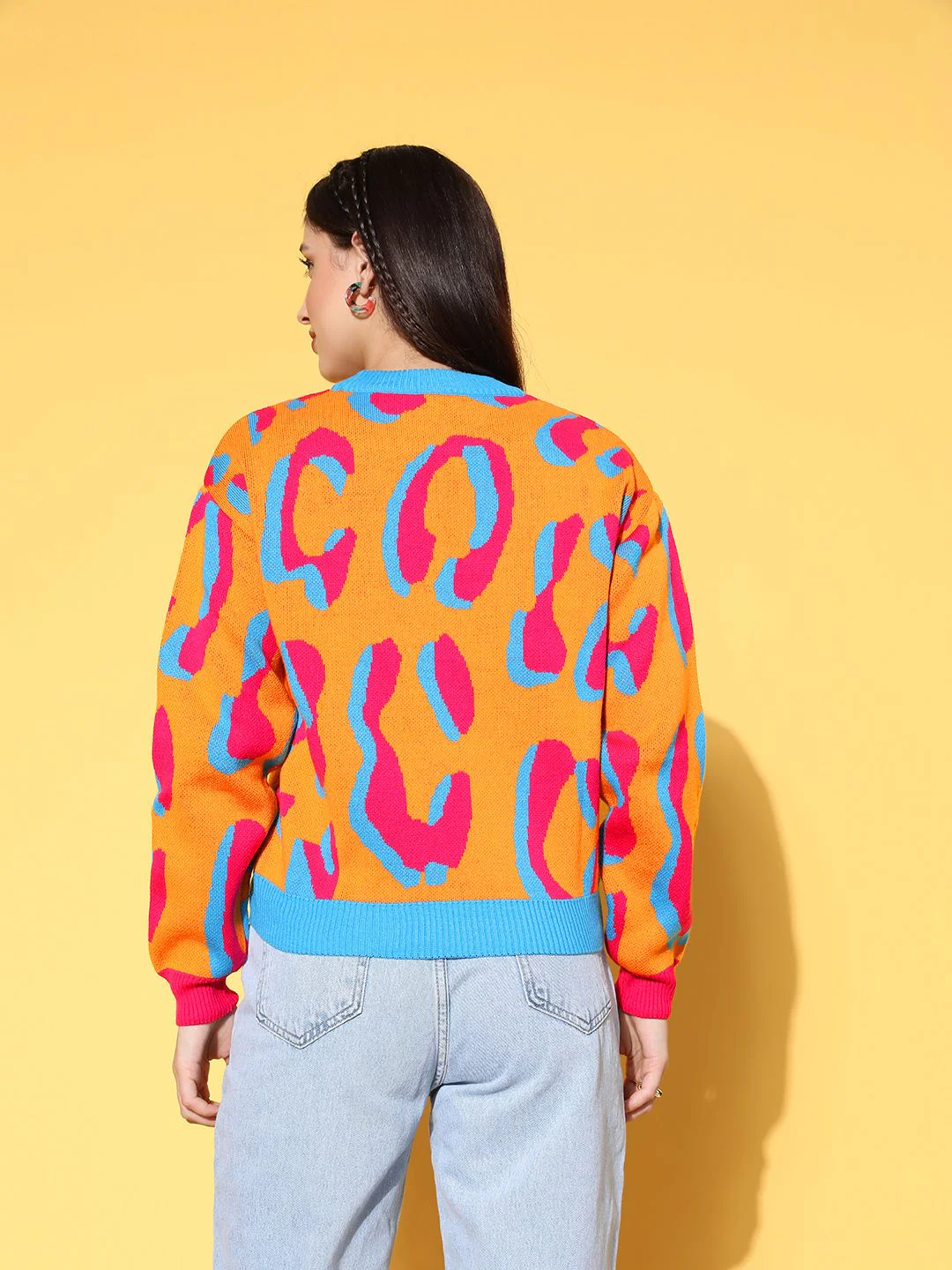 Berrylush Women Charming Yellow Abstract Knits Bits Sweater - Image 4