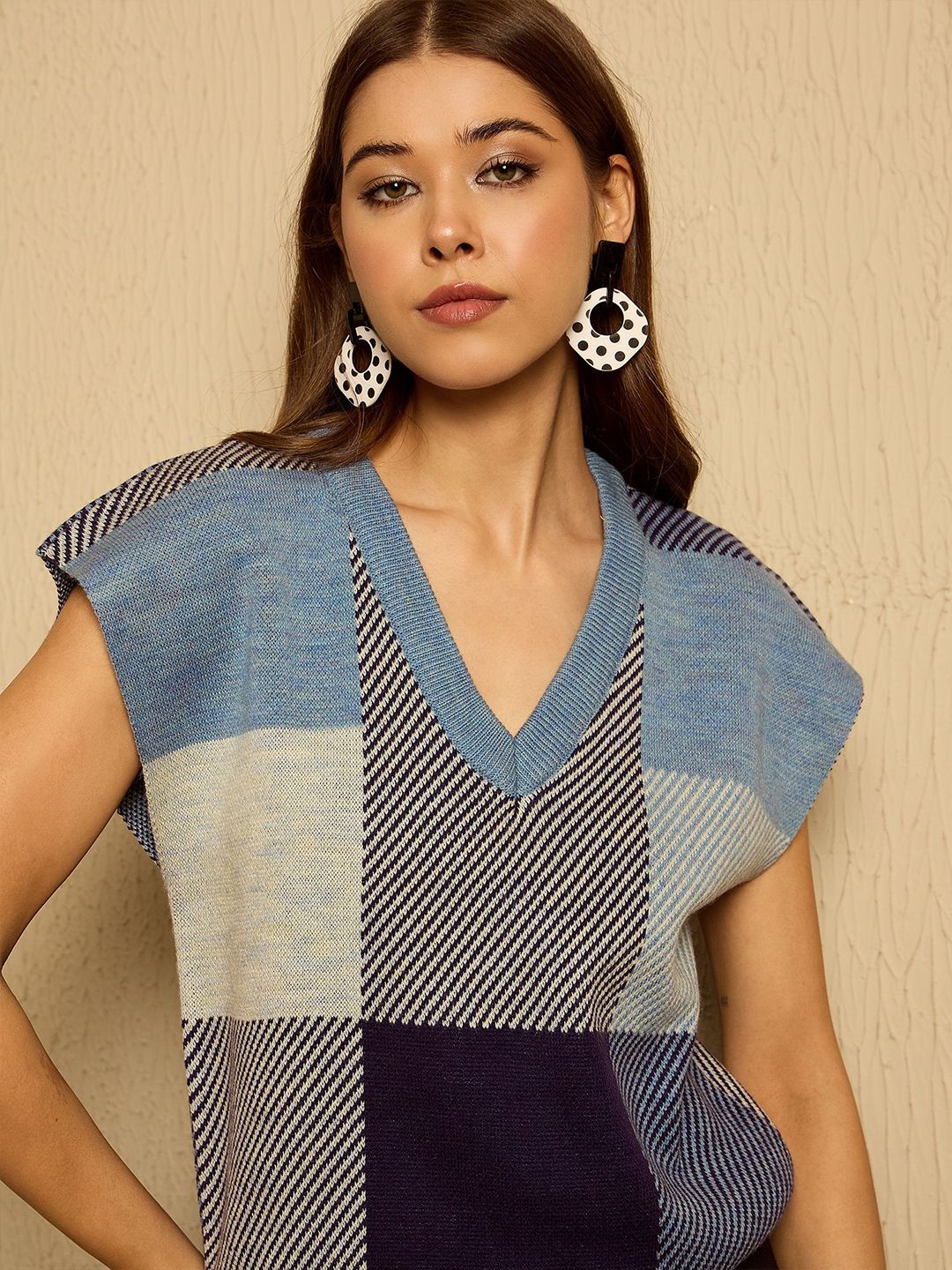 Berrylush Women Checked Sweater Vest - Image 2