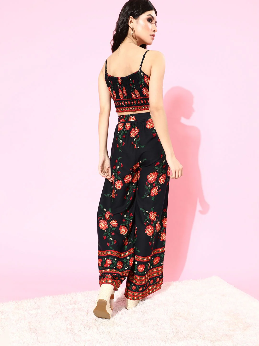 Berrylush Women Deep Navy Blue Printed Top with Trousers - Image 4