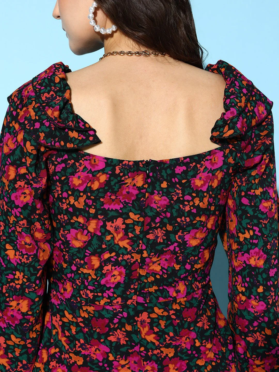 Berrylush Women Elegant Black Floral Pattern Play Dress - Image 6