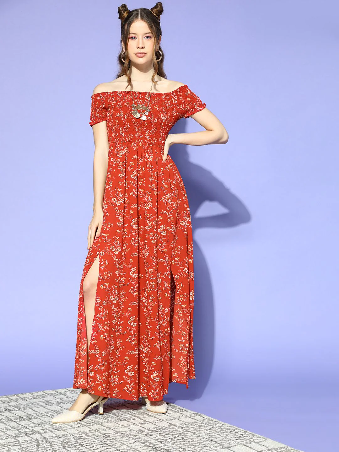 Berrylush Women Gorgeous Red Floral Volume Play Dress - Image 2