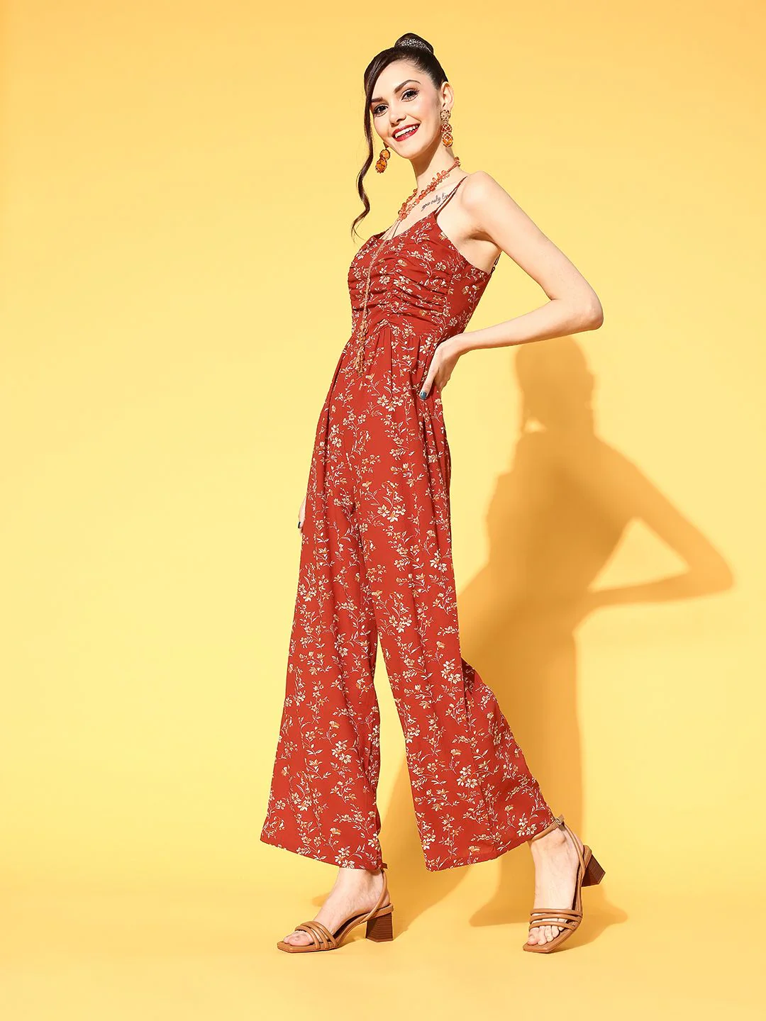 Berrylush Women Gorgeous Red Printed Volume Play Jumpsuit - Image 3