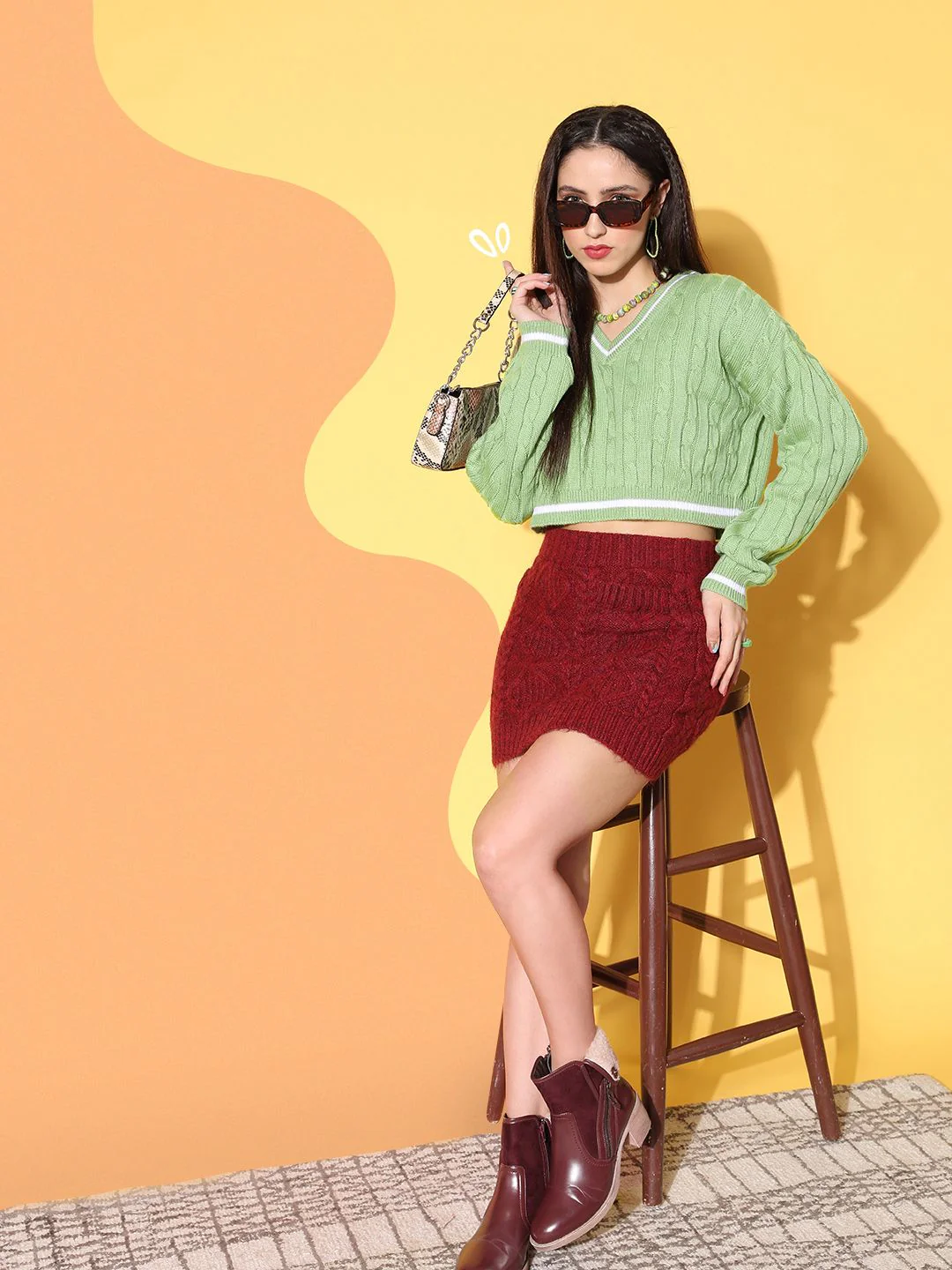 Berrylush Women Green Cable Knit Knits Bits Sweater