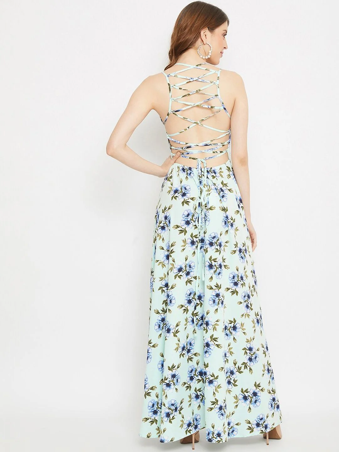 Berrylush Women Green Floral Crepe Maxi Dress - Image 5