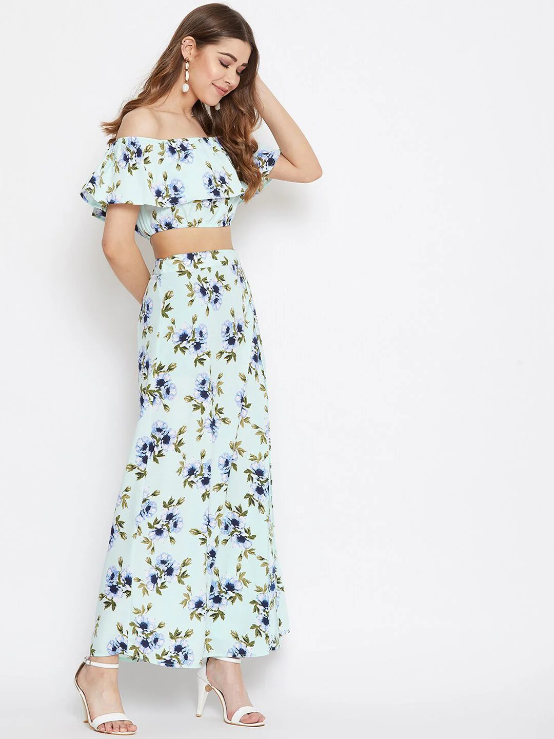 Berrylush Women Green Floral Printed Co-ordinate Sets Dress - Image 3