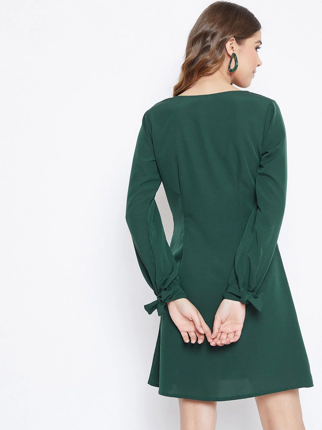 Berrylush Women Green Solid A-Line Dress - Image 5