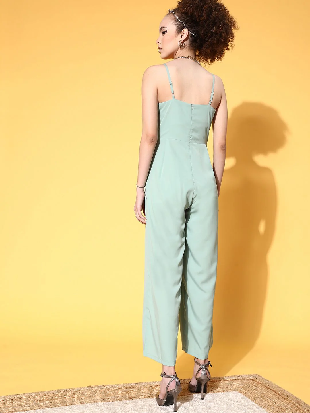 Berrylush Women Green Solid Wrap Basic Jumpsuit - Image 4