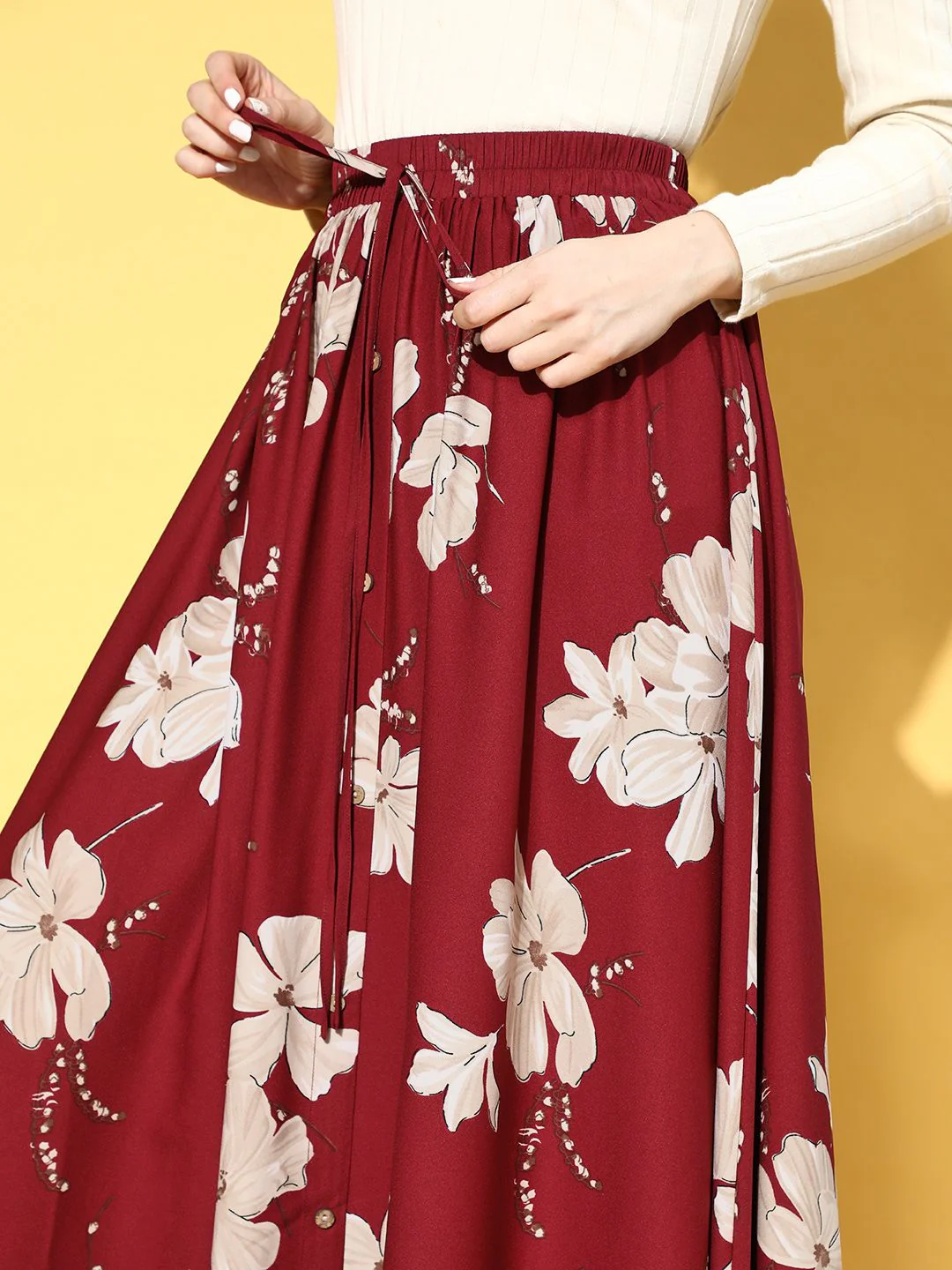 Berrylush Women Maroon Floral Printed Maxi Skirt - Image 4