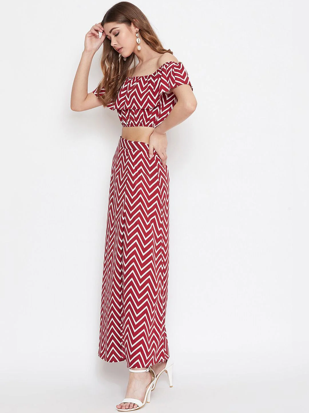 Berrylush Women Maroon Printed Co-ordinate Sets Dress - Image 3