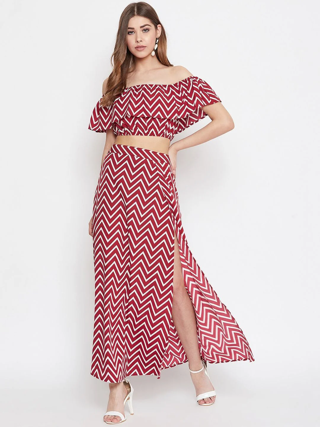 Berrylush Women Maroon Printed Co-ordinate Sets Dress - Image 4