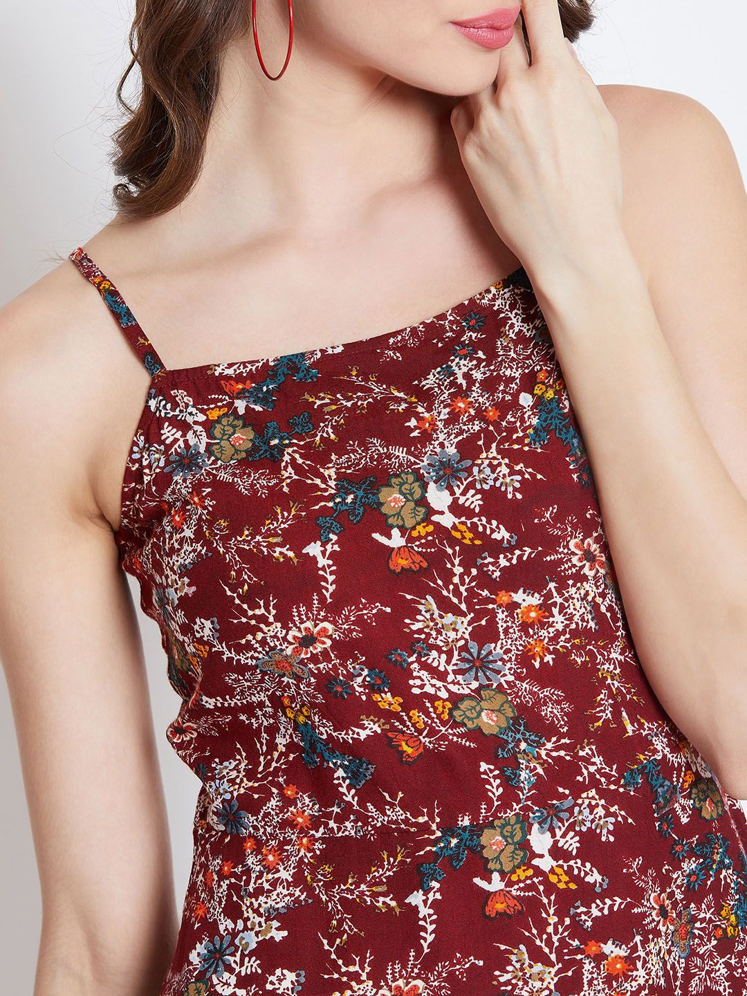 Berrylush Women Maroon & White Floral Print Fit and Flare Dress - Image 2