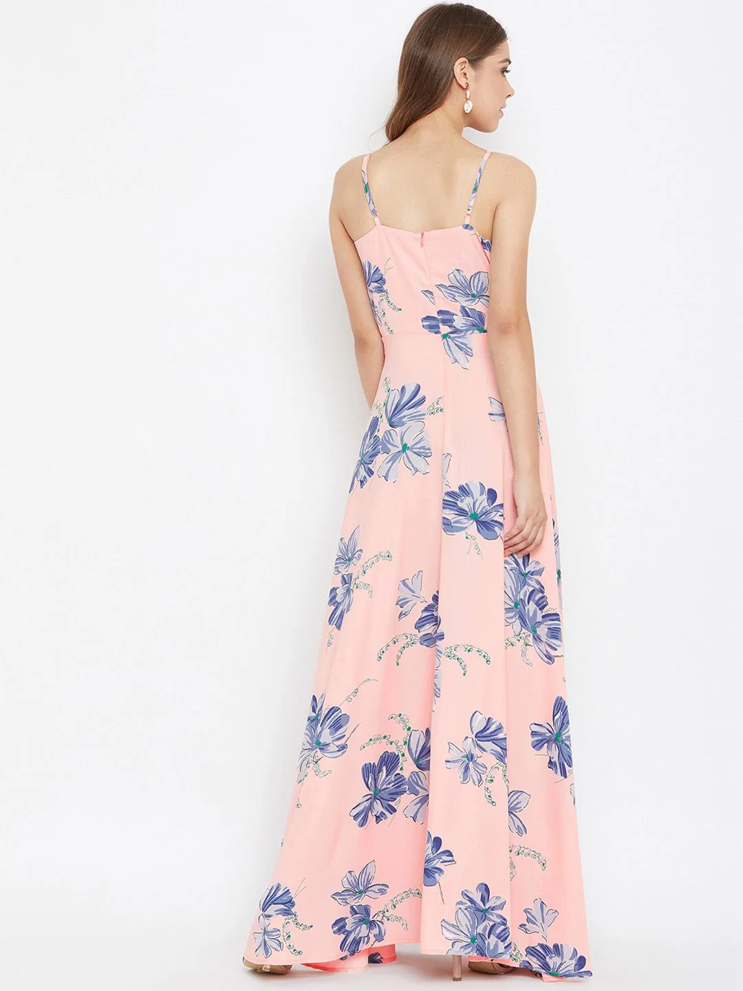 Berrylush Women Pink & Blue Floral Print Maxi Dress - Image 5