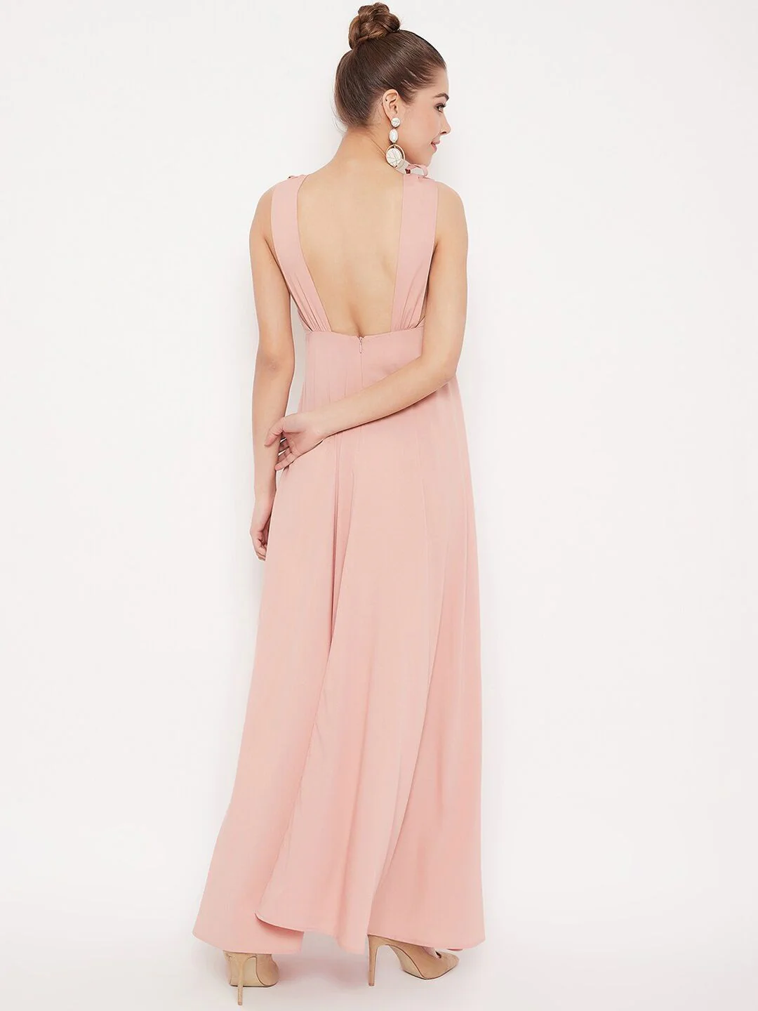 Berrylush Women Pink Solid Low Back Maxi Dress - Image 5