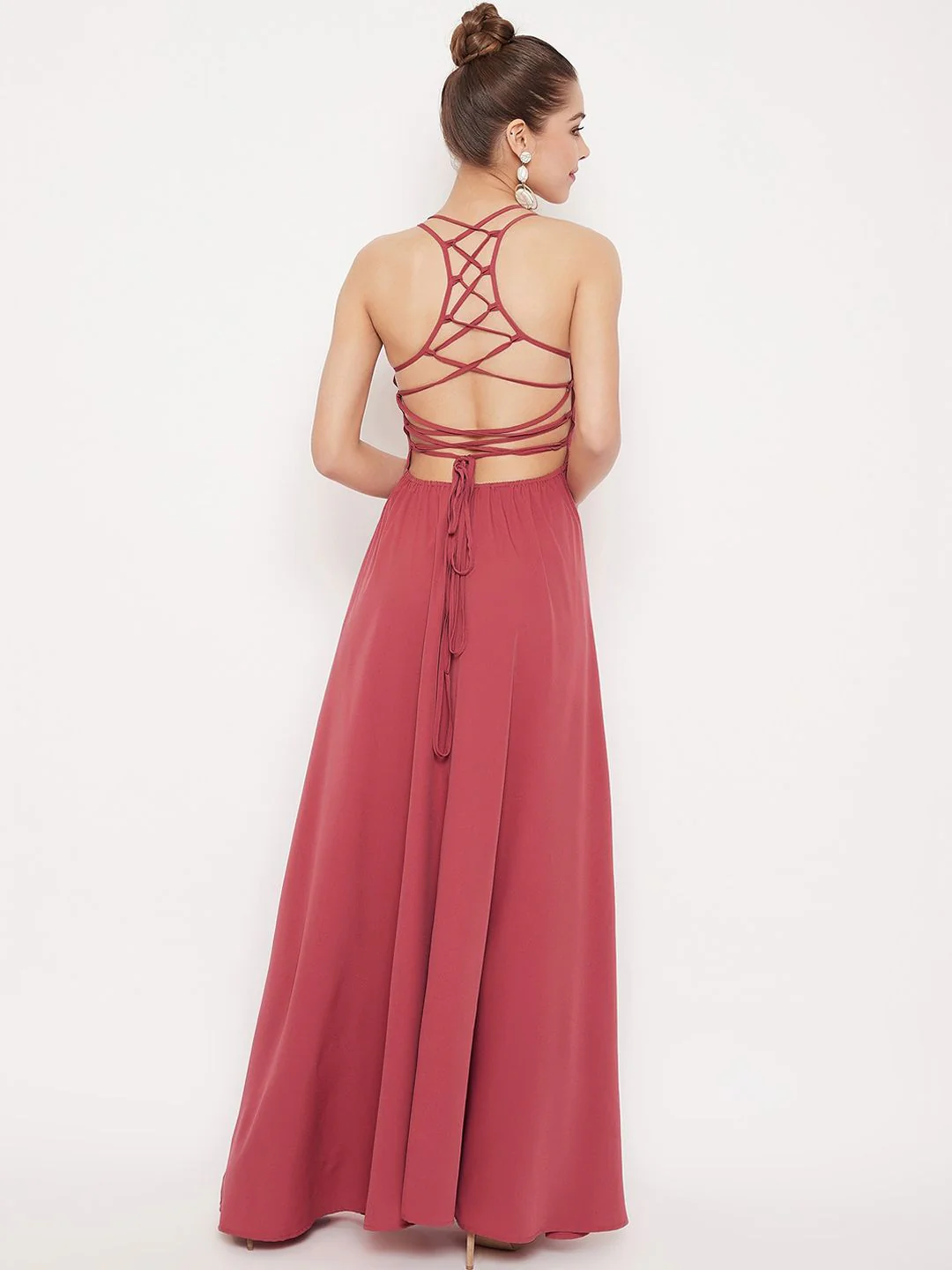 Berrylush Women Pink Solid Maxi Dress - Image 5
