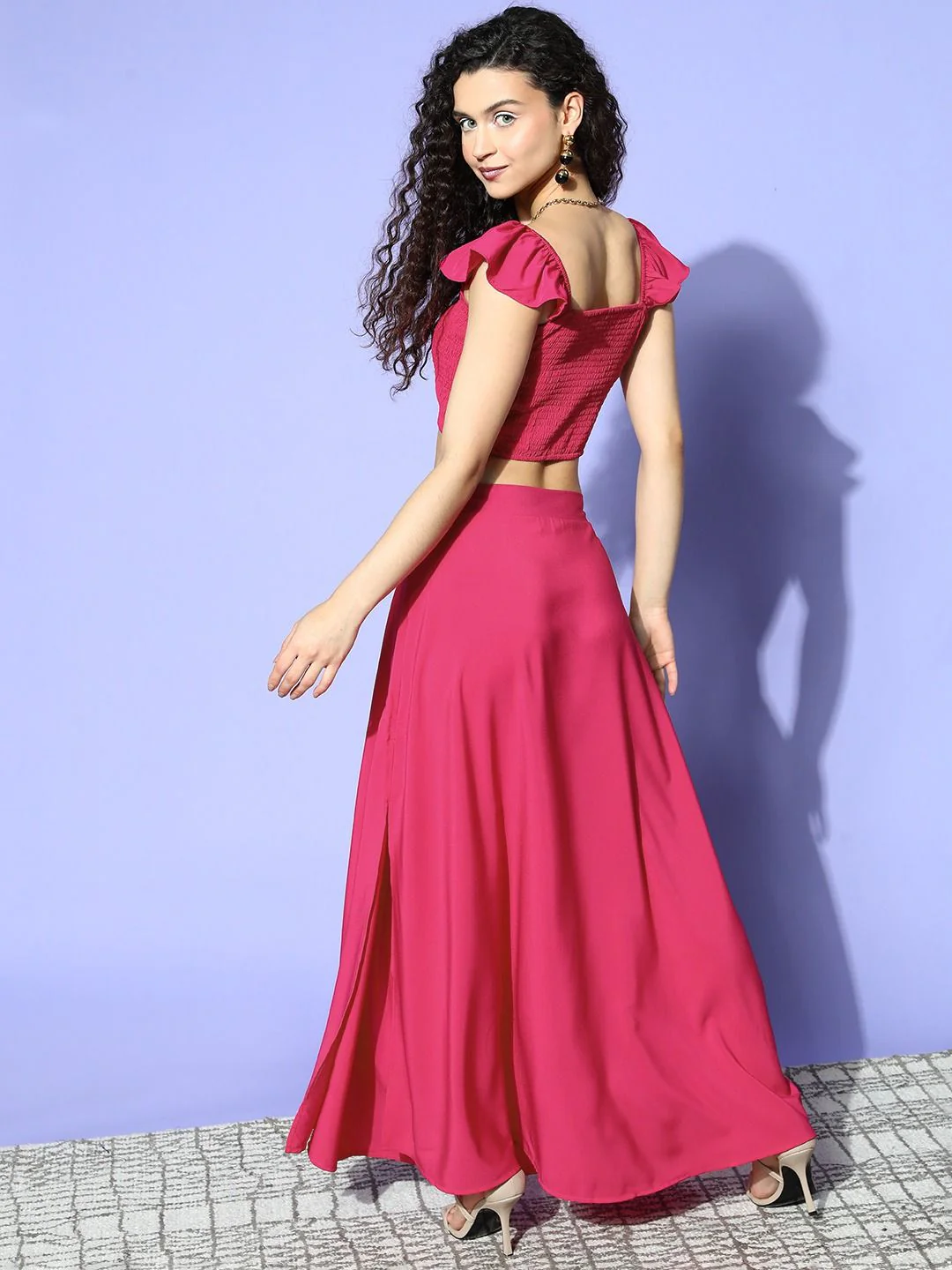 Berrylush Women Pink Solid Top with Skirt - Image 5