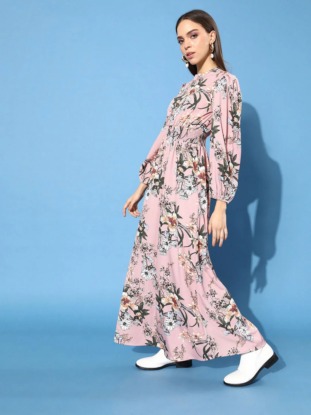 Berrylush Women Pretty Pink Floral Cinched Waist Dress - Image 3