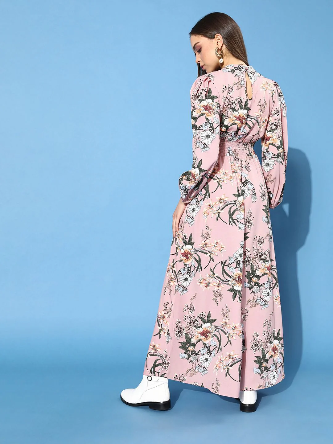 Berrylush Women Pretty Pink Floral Cinched Waist Dress - Image 5