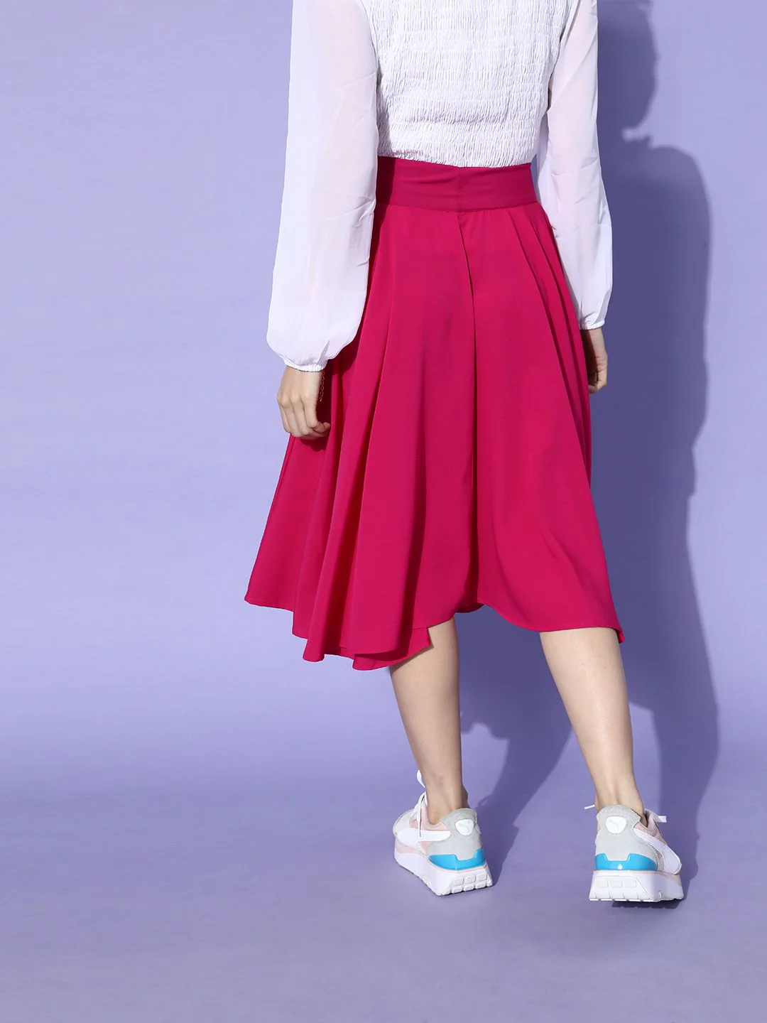 Berrylush Women Pretty Pink Solid Flared Skirt - Image 5