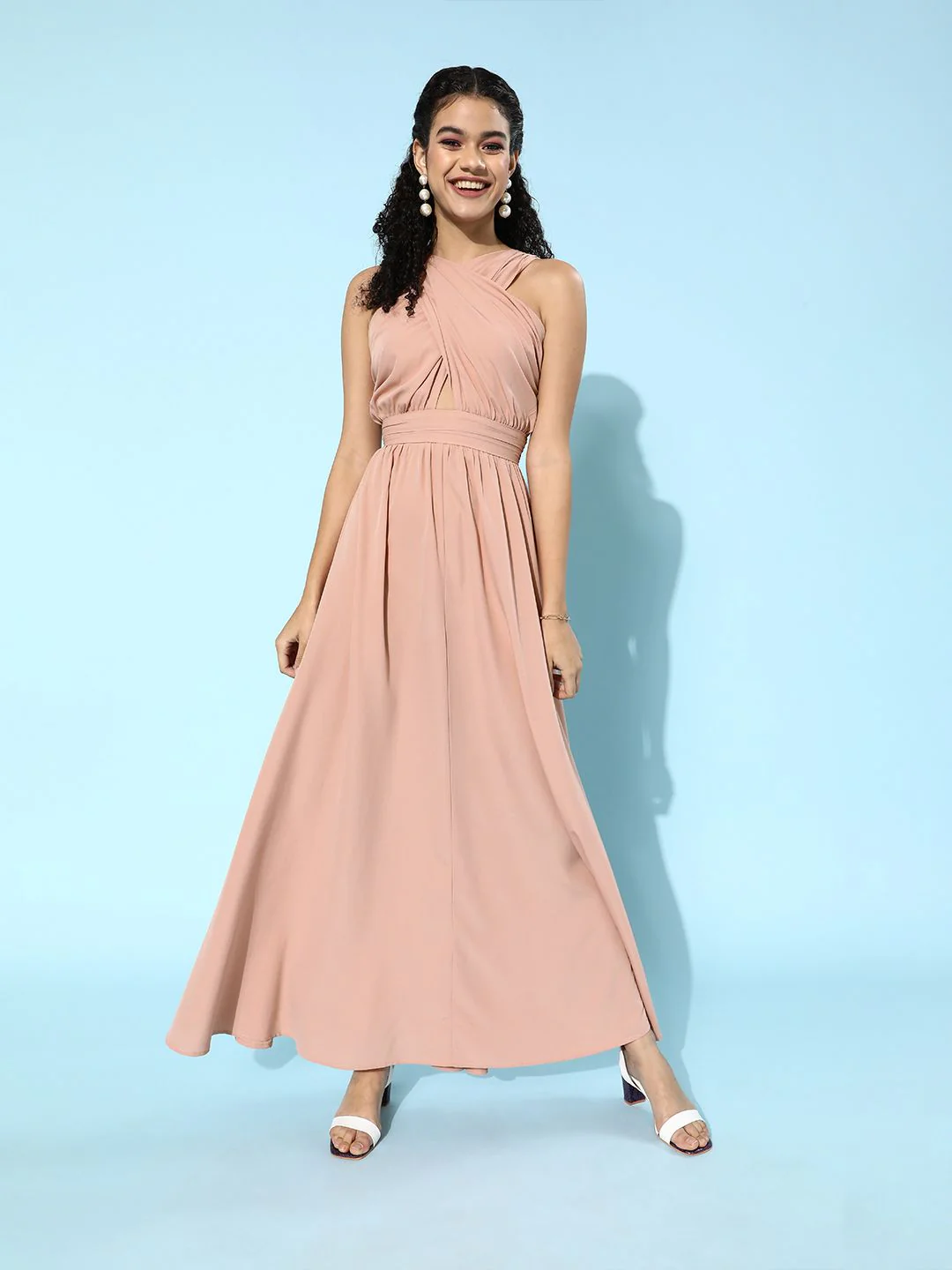 Berrylush Women Pretty Pink Solid Ruched Dress - Image 2