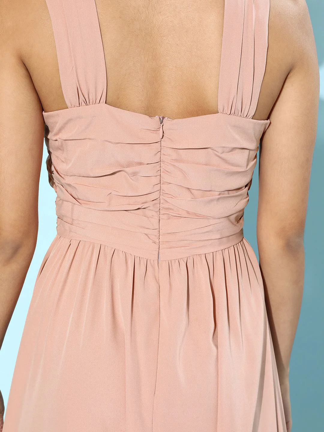 Berrylush Women Pretty Pink Solid Ruched Dress - Image 4