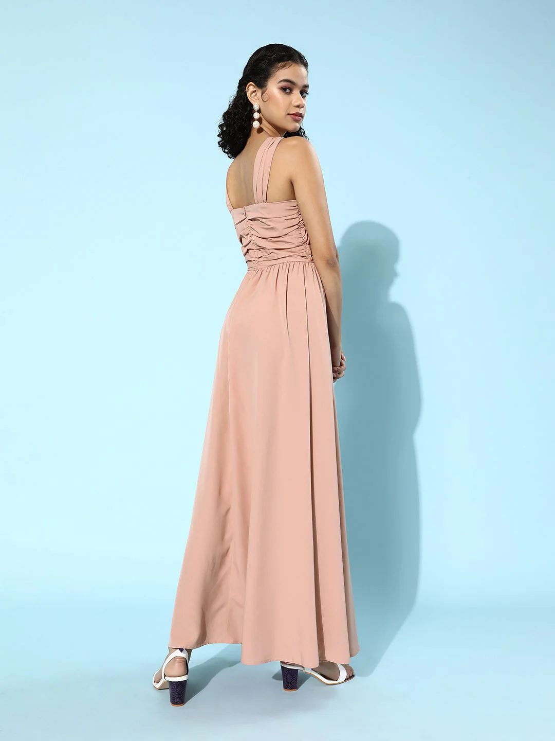 Berrylush Women Pretty Pink Solid Ruched Dress - Image 5