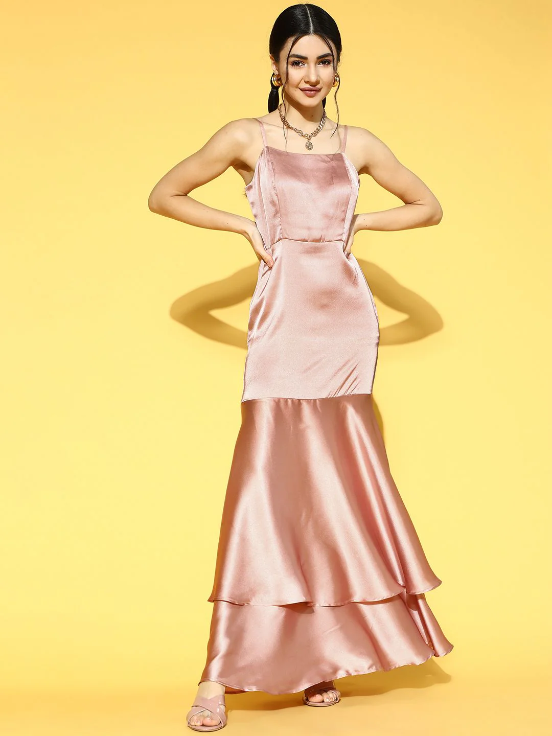 Berrylush Women Pretty Pink Solid Tiered Dress - Image 2
