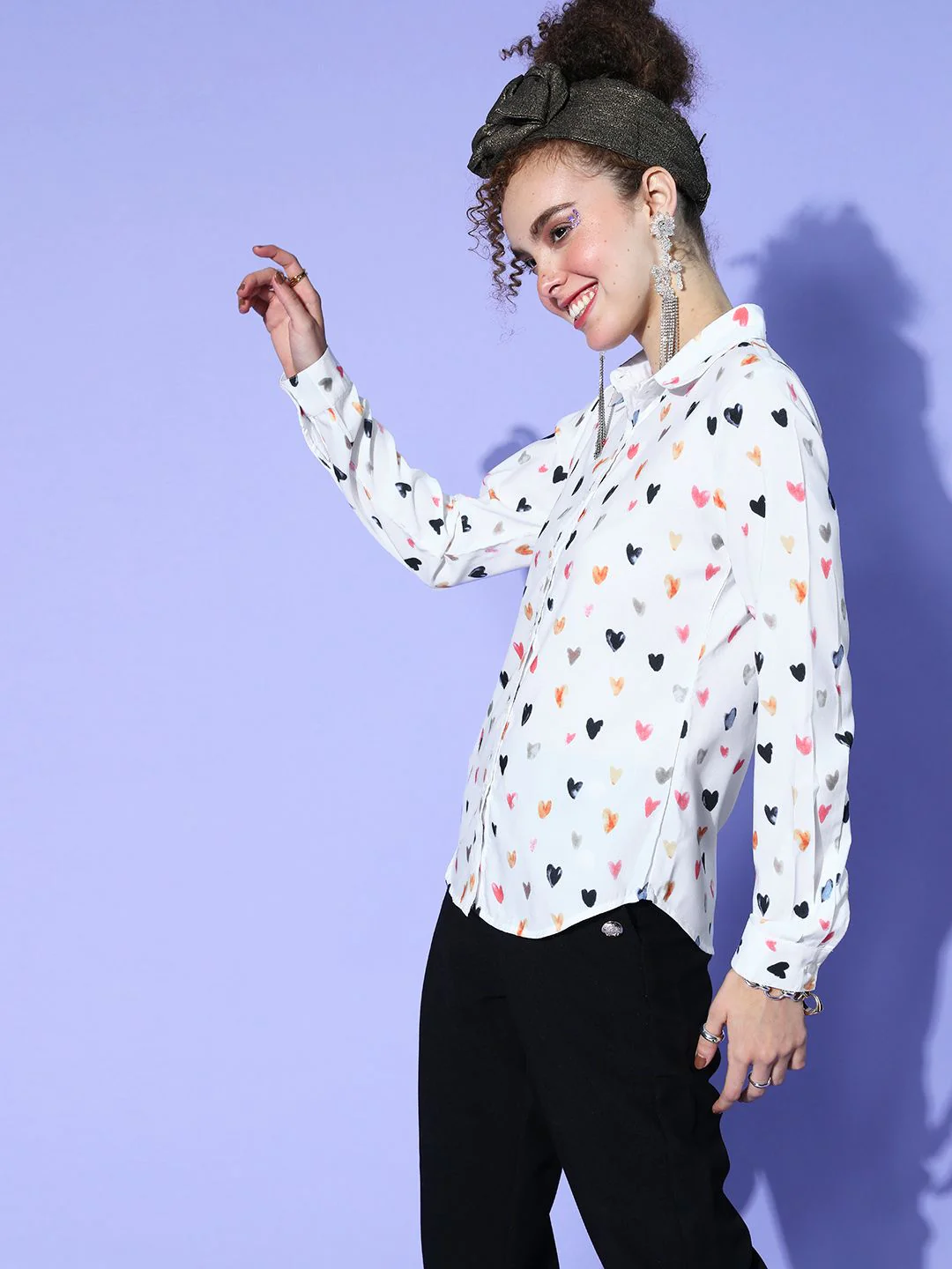 Berrylush Women Pretty White Conversational Zoom Friendly Collar Shirt - Image 2