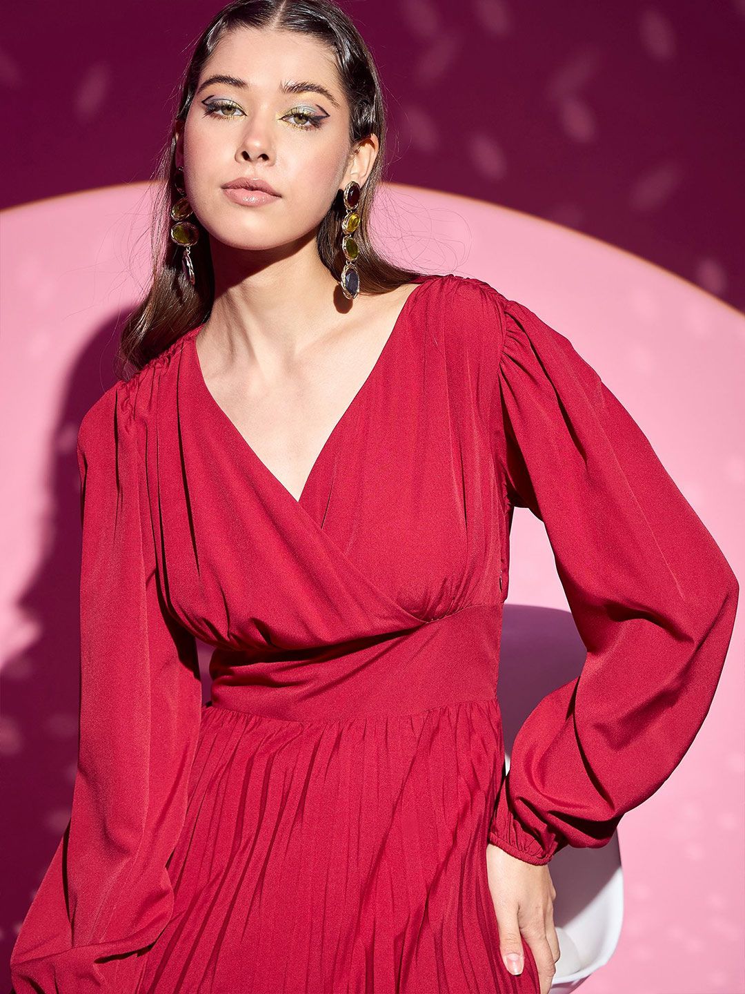 Berrylush Women Puff Sleeve A-Line Midi Dress - Image 2