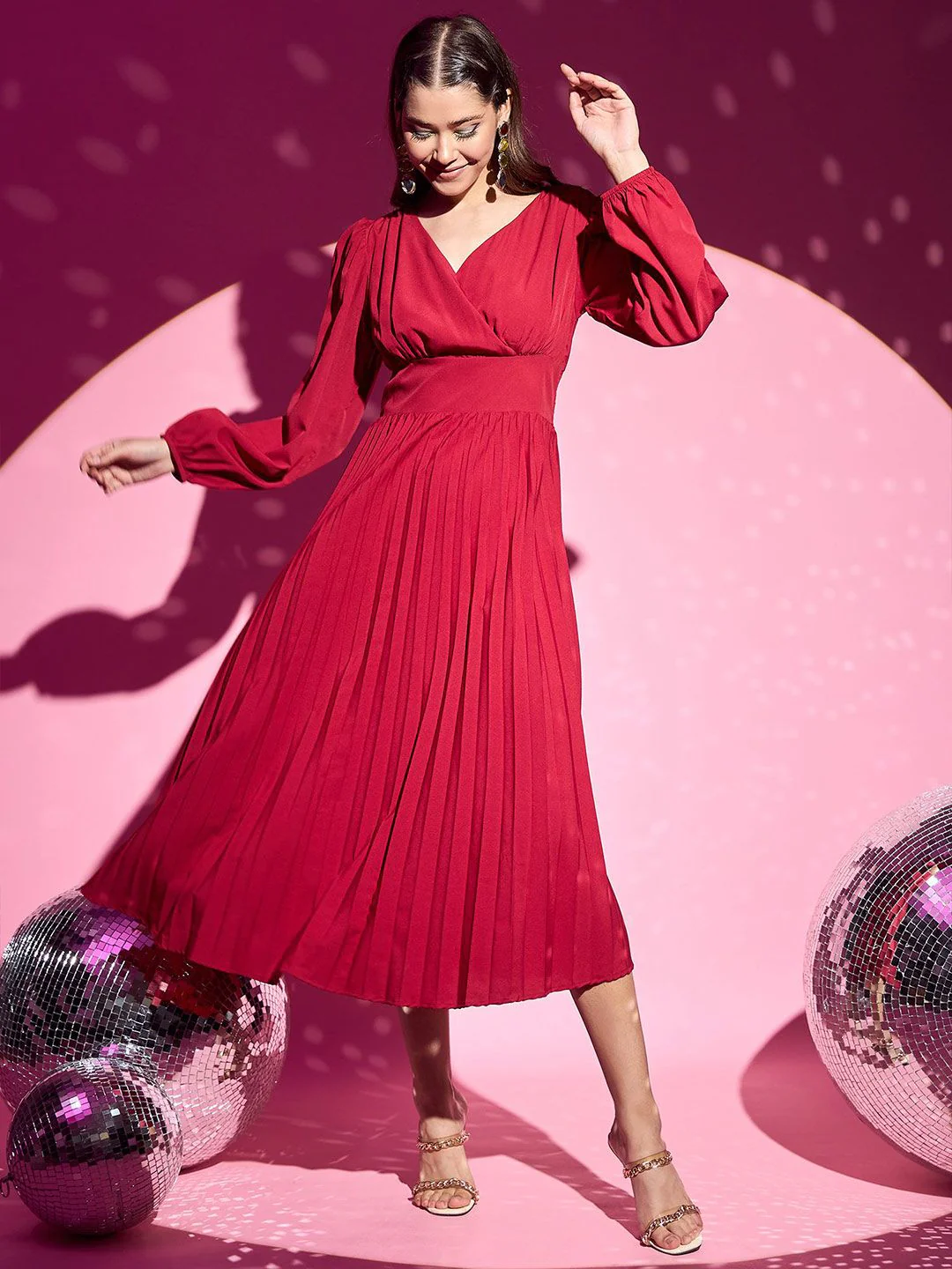 Berrylush Women Puff Sleeve A-Line Midi Dress - Image 4