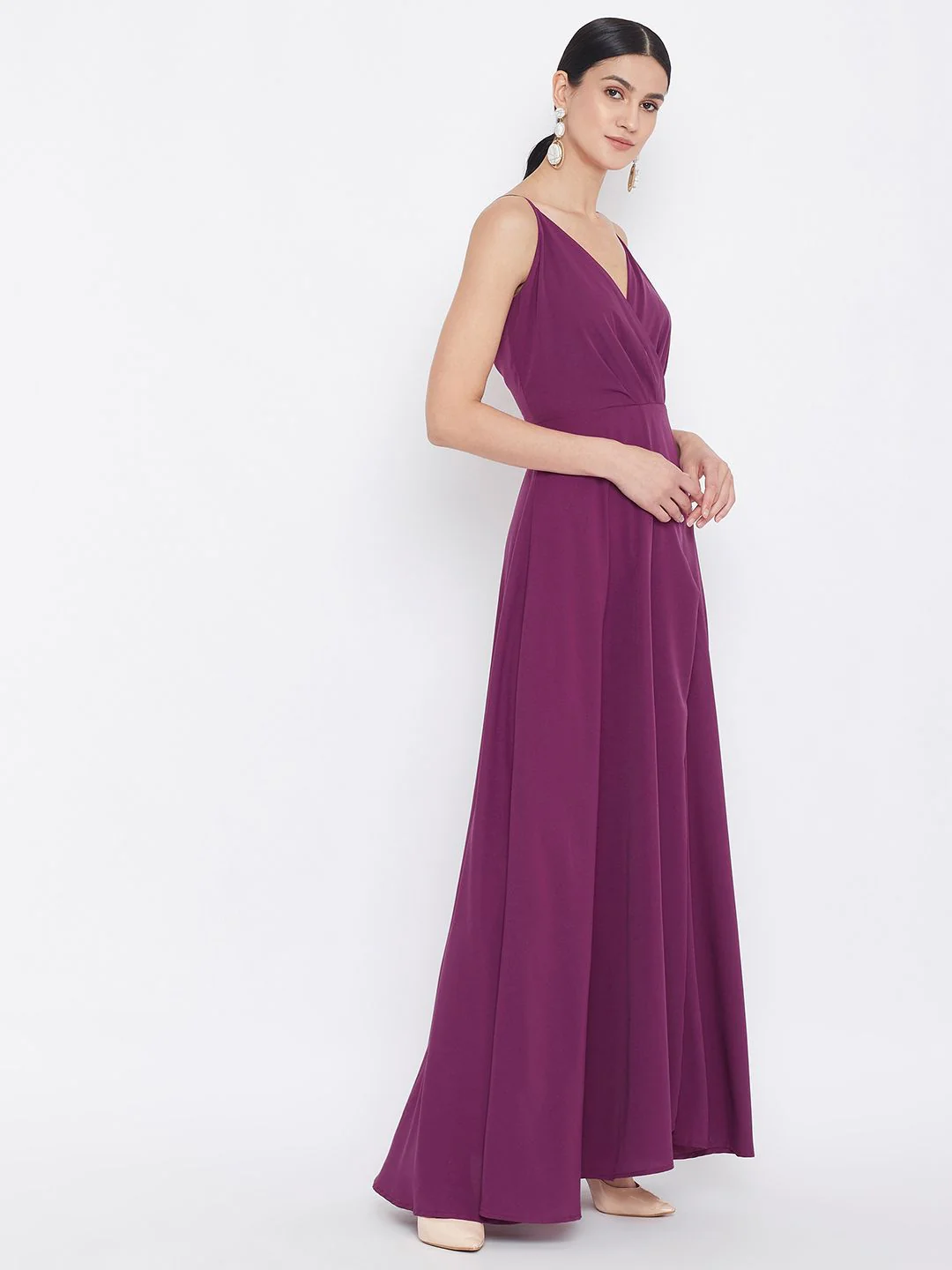 Berrylush Women Purple Solid Maxi Dress - Image 3