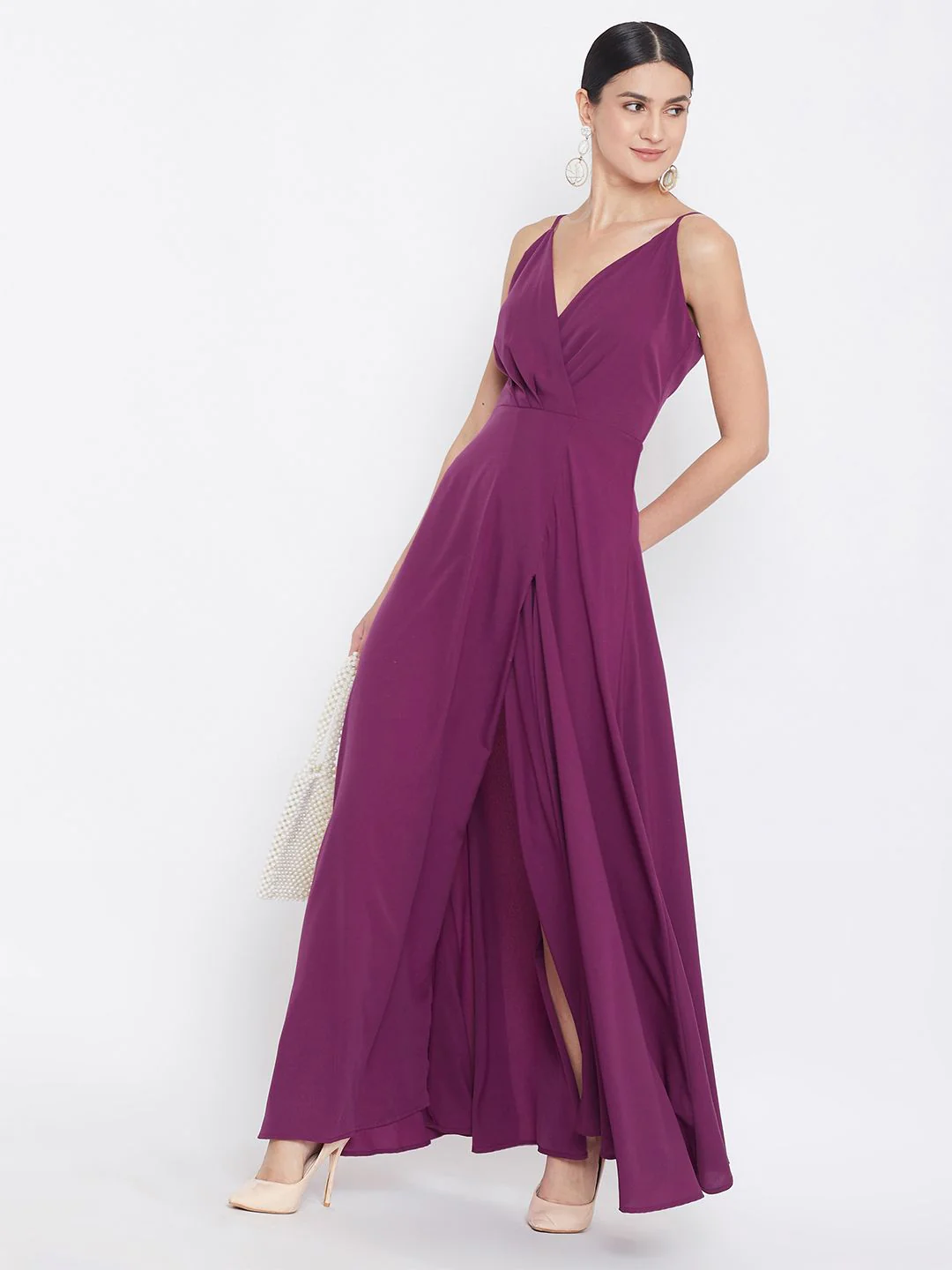 Berrylush Women Purple Solid Maxi Dress - Image 4