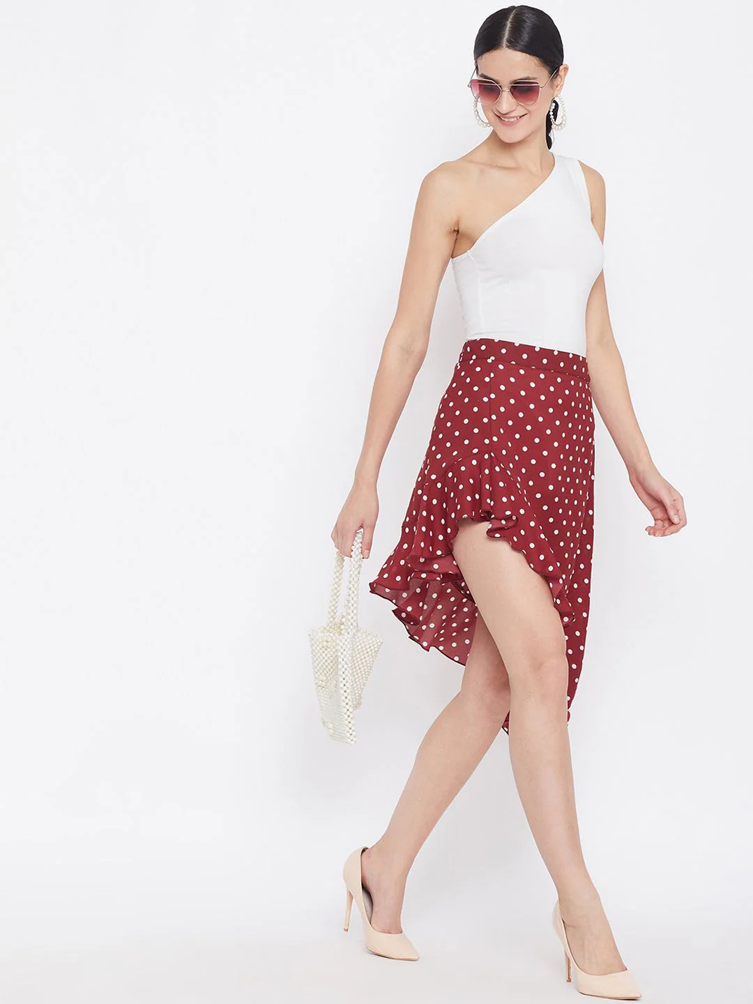 Berrylush Women Red & White Printed Above Knee-Length A-Line Skirt - Image 4