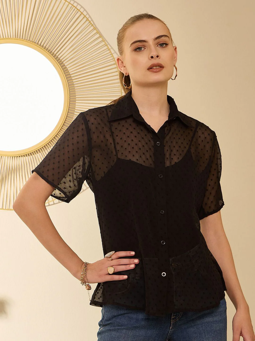 Berrylush Women Sheer Spread Collar Casual Shirt - Image 2