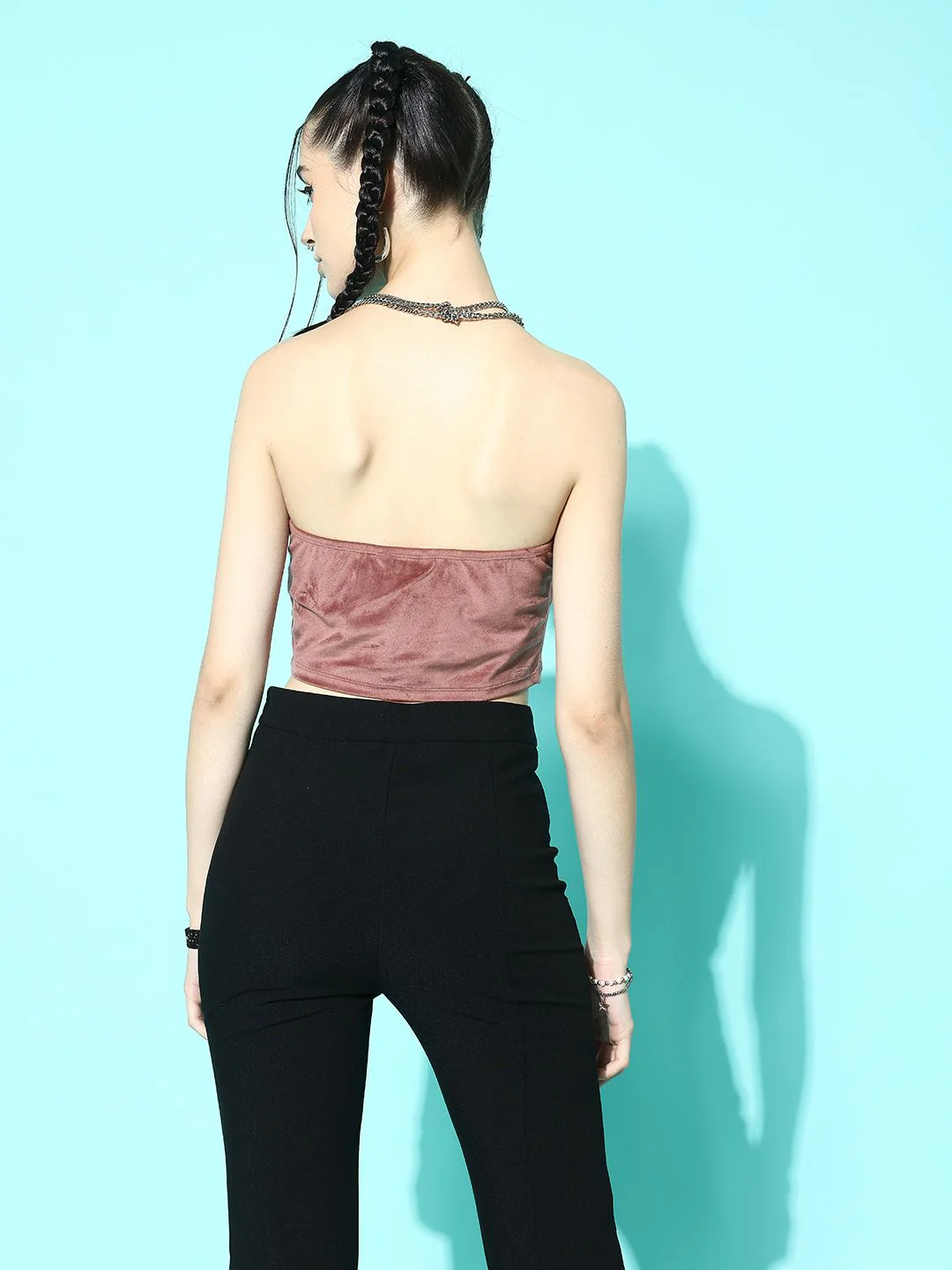 Berrylush Women Strapless Velvet Tube Crop Top - Image 4