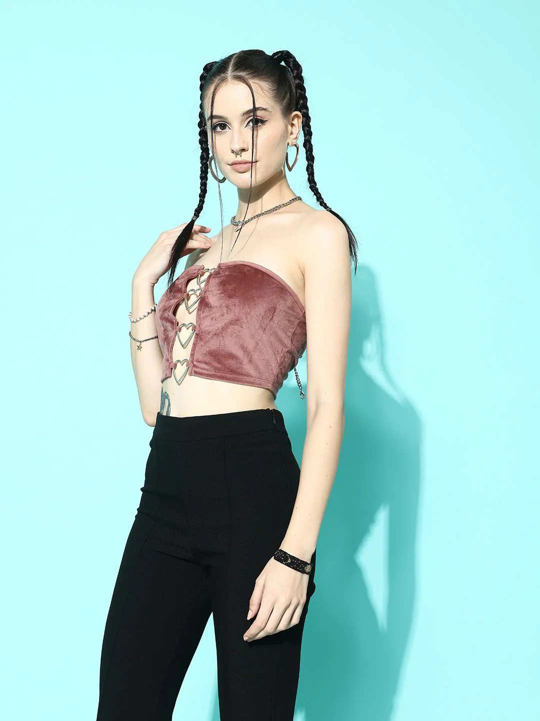 Berrylush Women Strapless Velvet Tube Crop Top - Image 5
