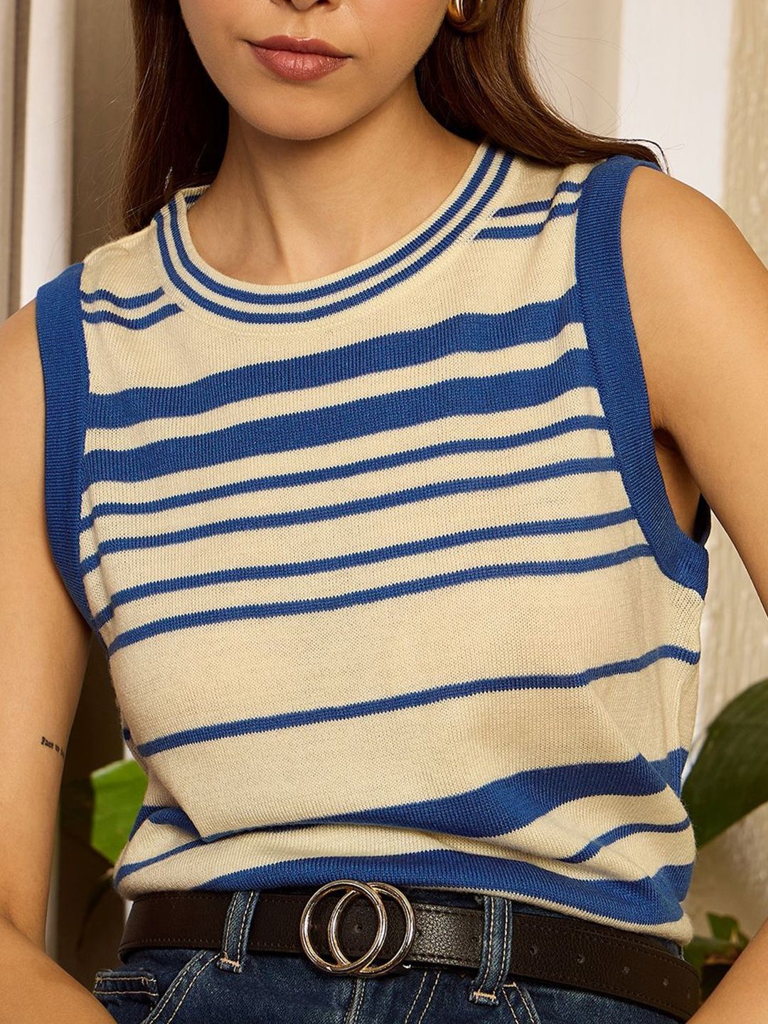 Berrylush Women Striped Sweater Vest - Image 2
