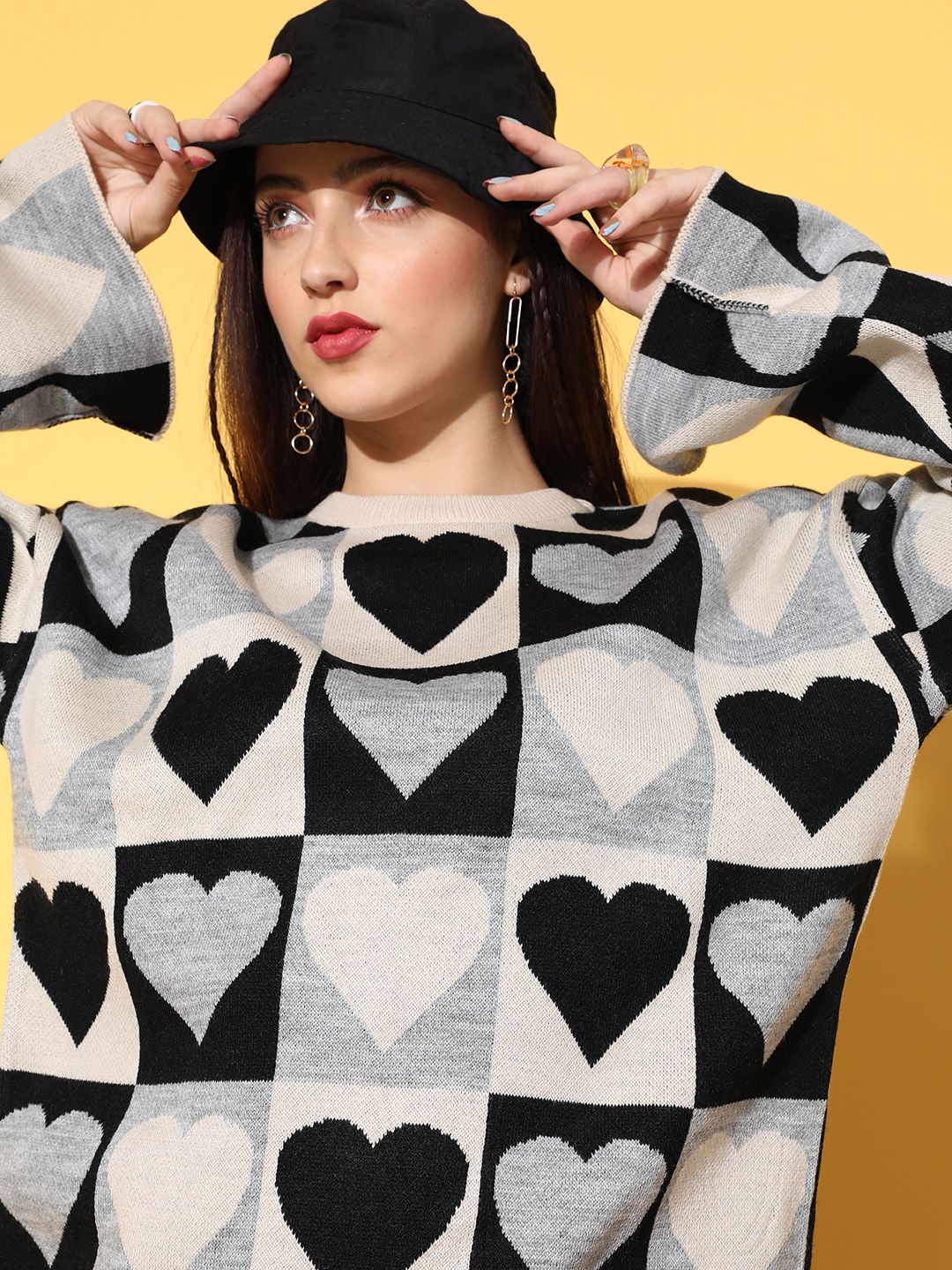Berrylush Women Stunning Black Conversational Knits Bits Sweater - Image 2