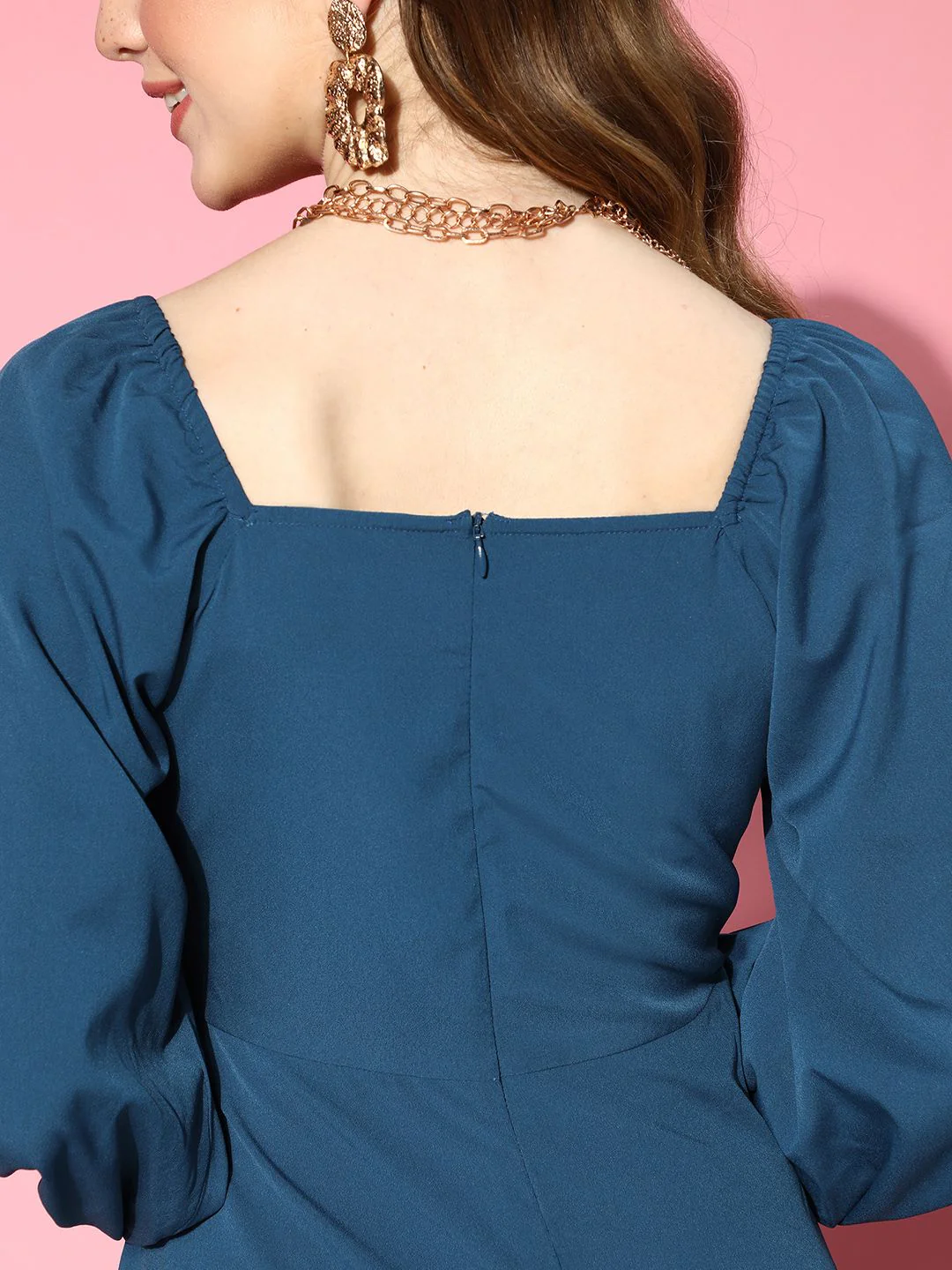 Berrylush Women Stunning Blue Solid Peekaboo Bottom Dress - Image 6