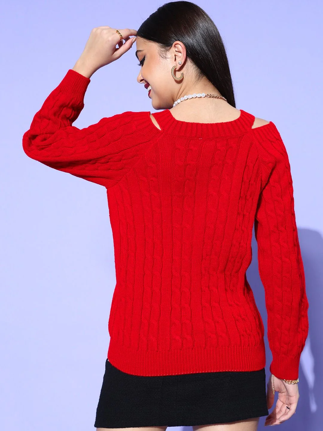 Berrylush Women Stunning Red Cable Knit Knits Bits Sweater - Image 3
