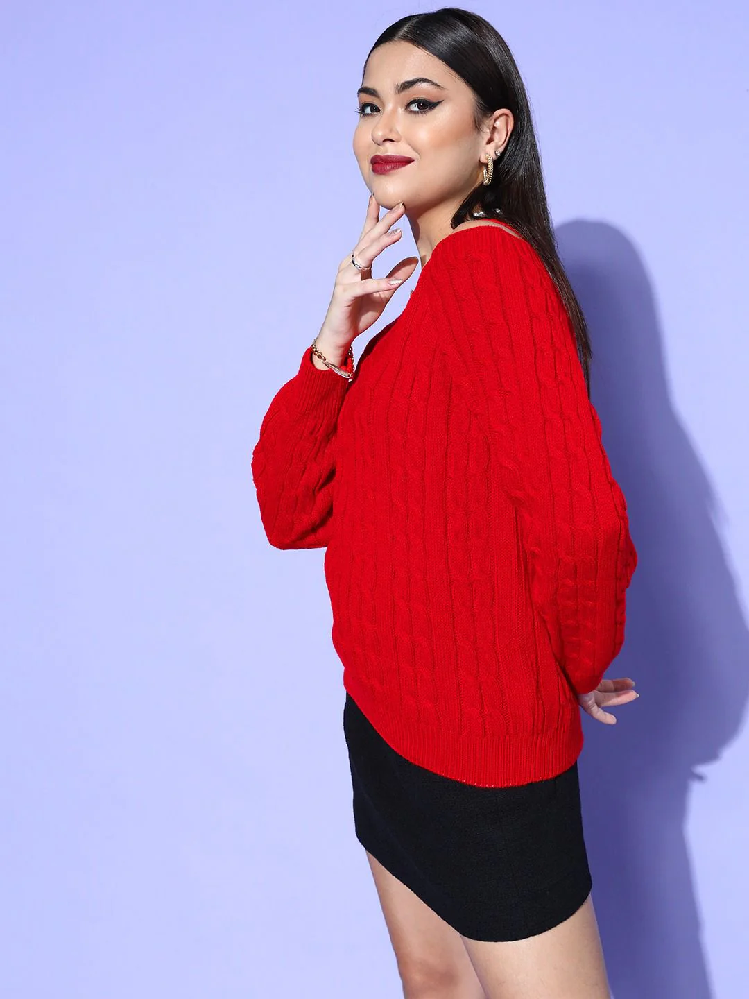 Berrylush Women Stunning Red Cable Knit Knits Bits Sweater - Image 4