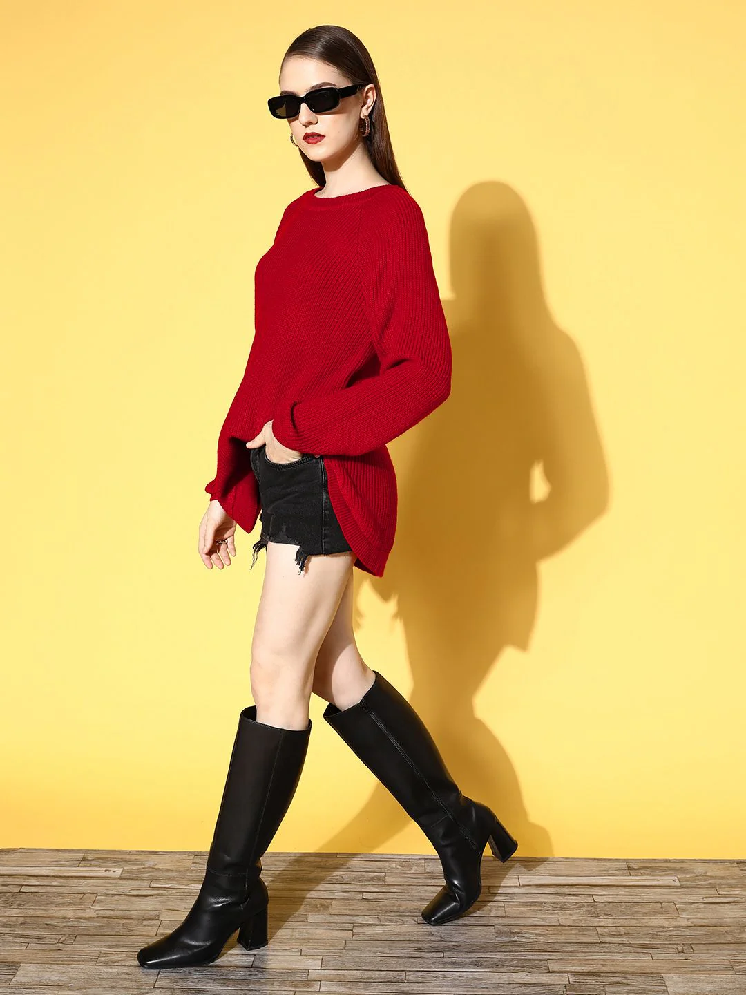 Berrylush Women Stunning Red Solid Knits Bits Sweater - Image 4