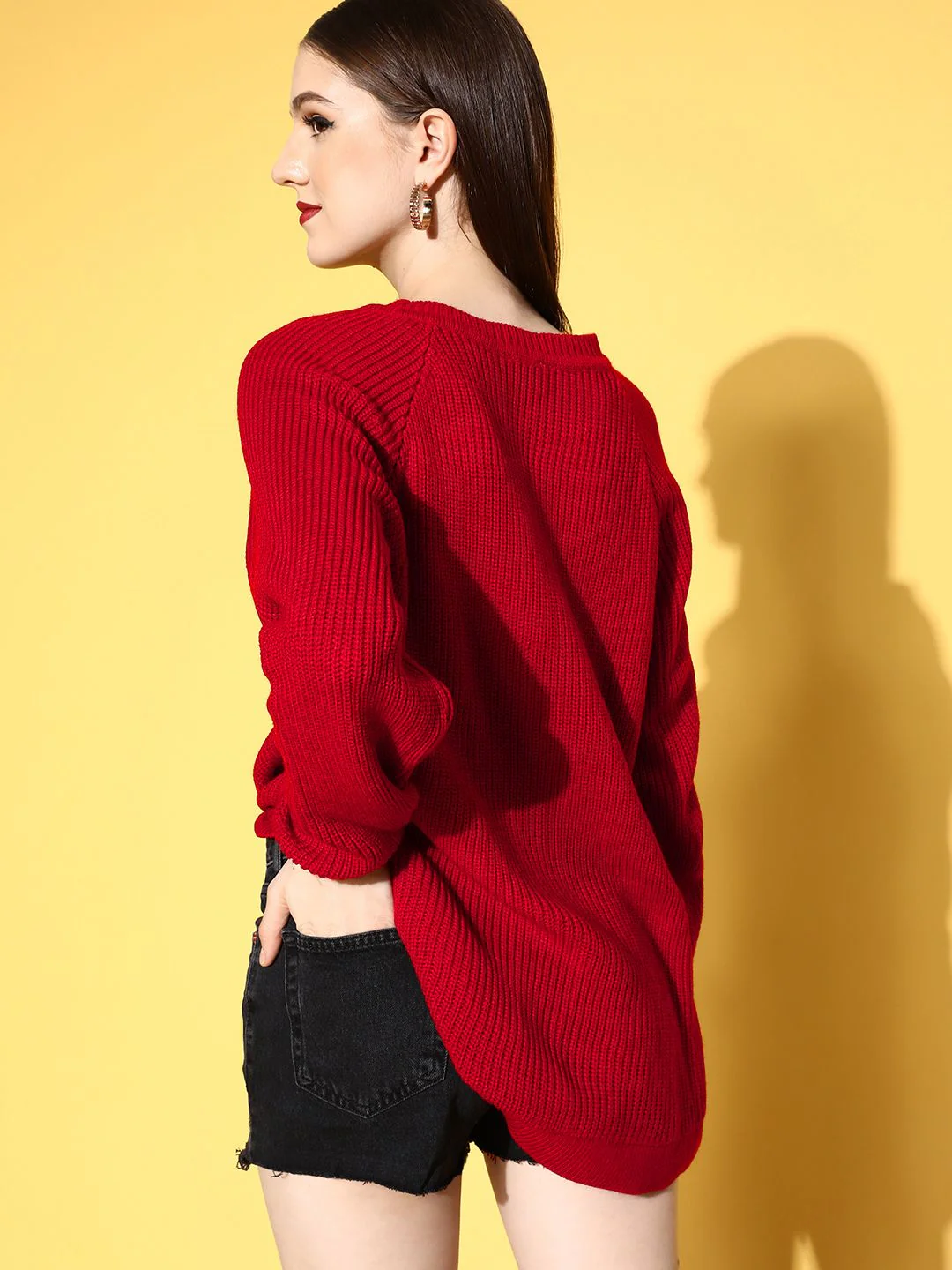 Berrylush Women Stunning Red Solid Knits Bits Sweater - Image 5